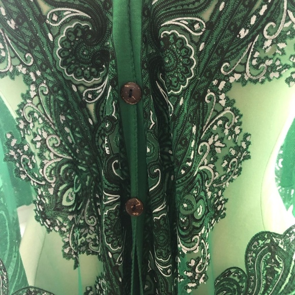 Vintage Y2K Sheer Lace Poncho Bohemian Floral Fringe Green - Picture 8 of 11